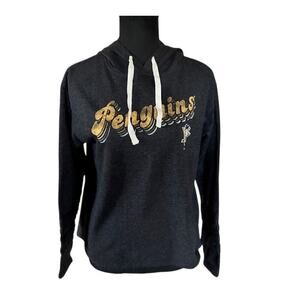 Pittsburgh Penguins NHL Hoodie Sweatshirt Womens Small Black Gold Licensed Retro